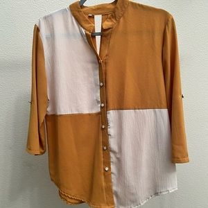 Mustard and Cream Color Block Blouse